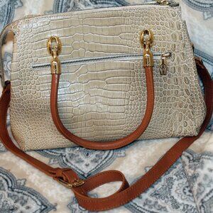 Valentina Beige and Tan Croc-Embossed Shoulder Bag